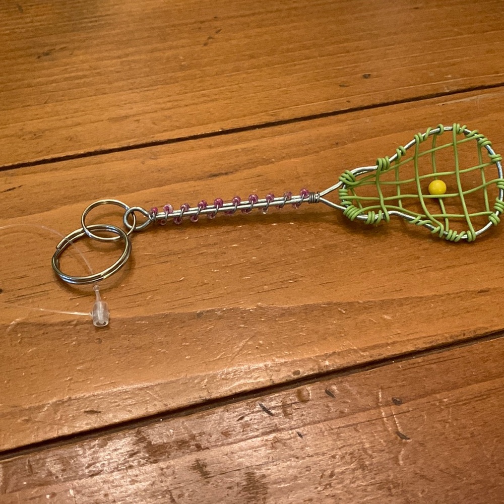Lacrosse stick hand beaded key ring